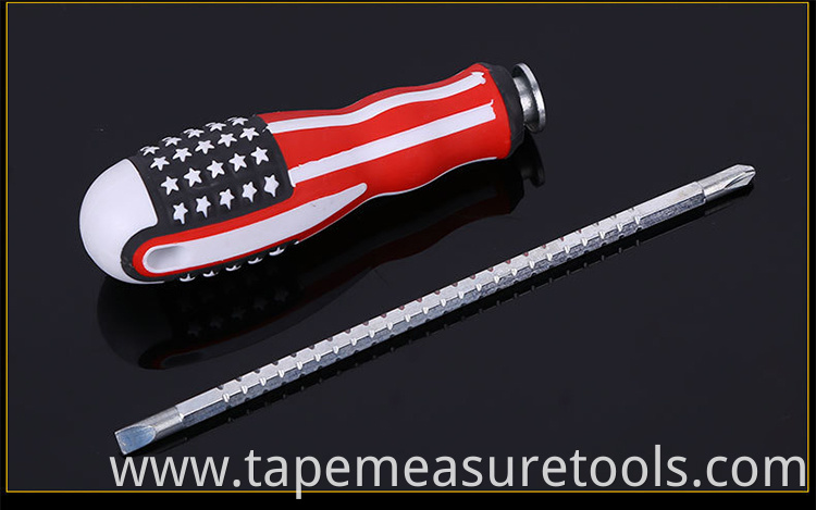 U.S. flag handle multipurpose screwdriver Telescopic slotted screwdriver with magnetic Phillips screwdriver